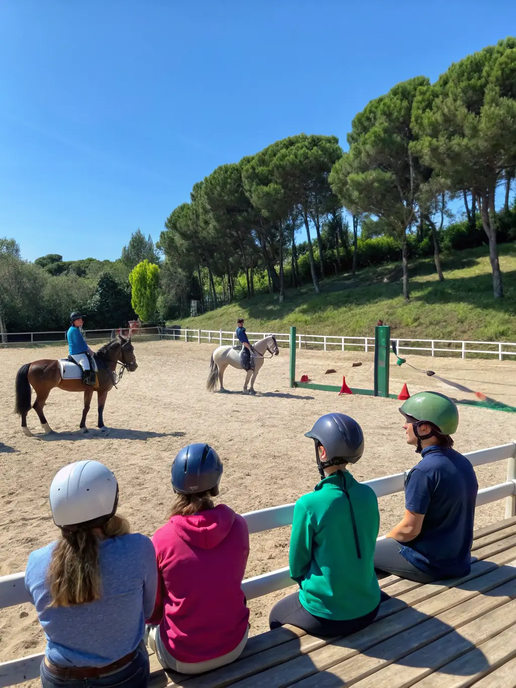 A diverse group of riders and volunteers gathered at OH GAL' EAUX for an inclusive equestrian event, promoting community engagement and accessibility.