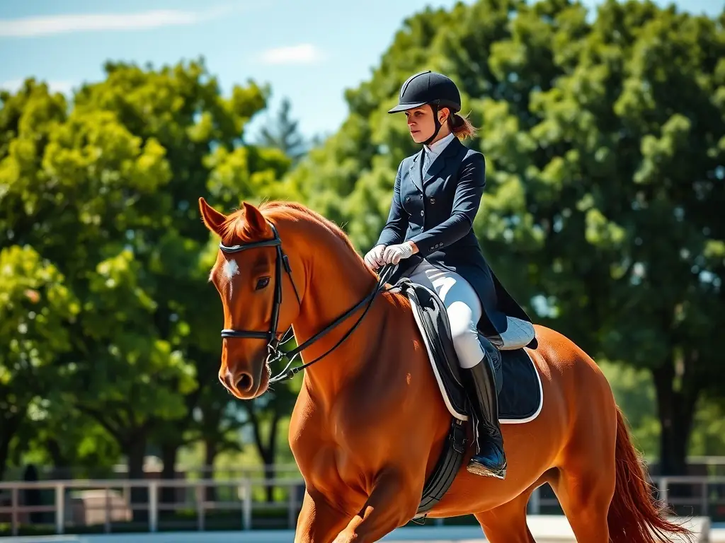 A group of riders participating in a dressage training session at a local equestrian center, focusing on precision and harmony between horse and rider.